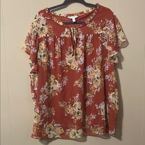 LC Lauren Conrad Orange Flutter Sleeve Blouse